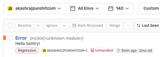 Error on Sentry dashboard