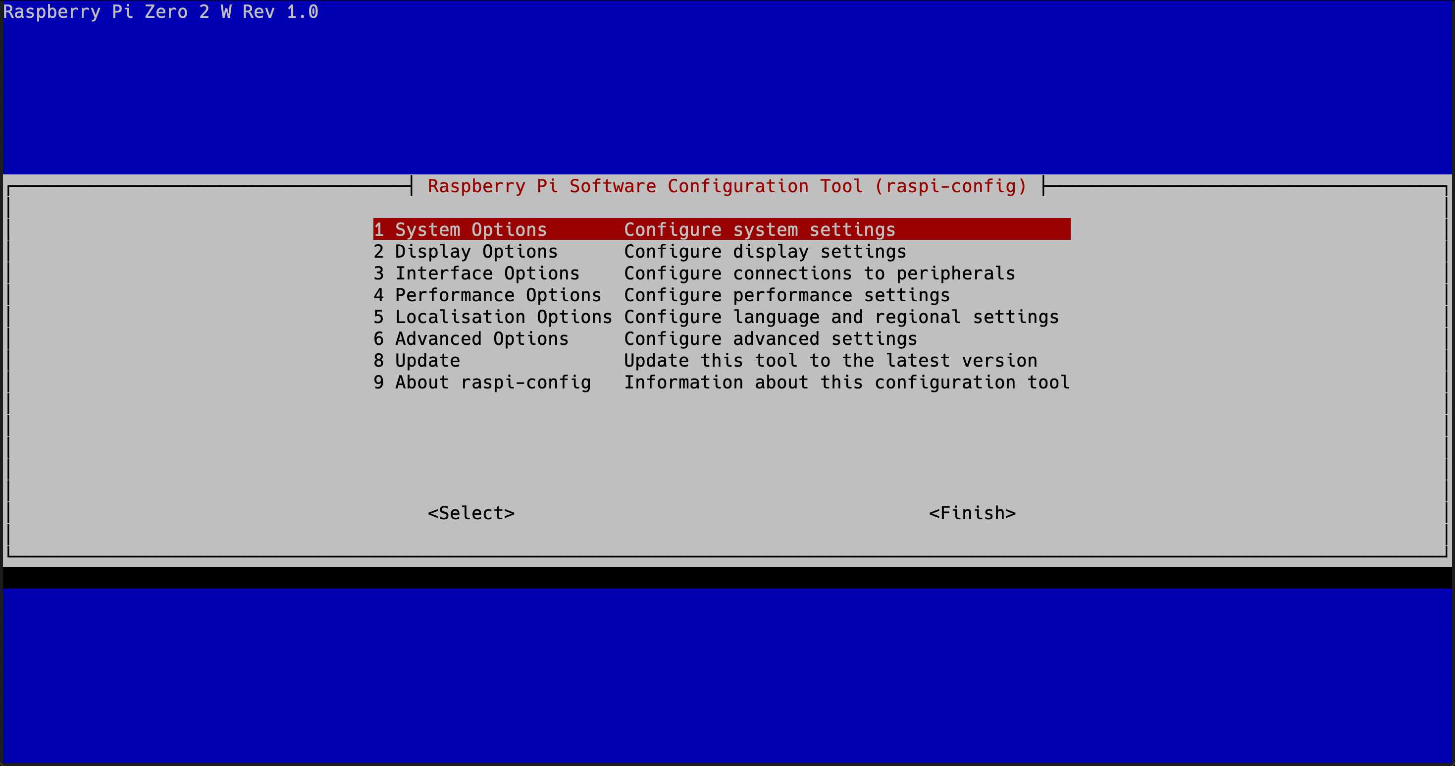 Main configuration menu